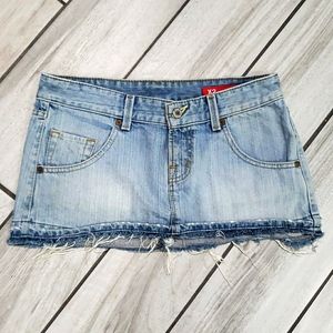 Denim Laboratory distressed jean skirt.